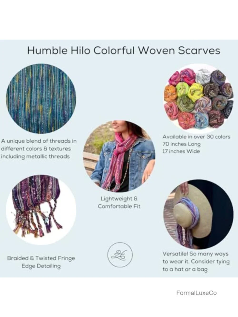 Lightweight Woven Scarf/Shawl, Rayon Blend, 70in Long, Fringe Trim